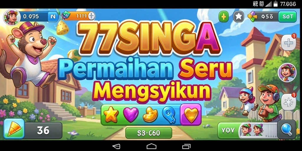 Screenshot gameplay seru 77SINGA dengan tantangan Match-3.