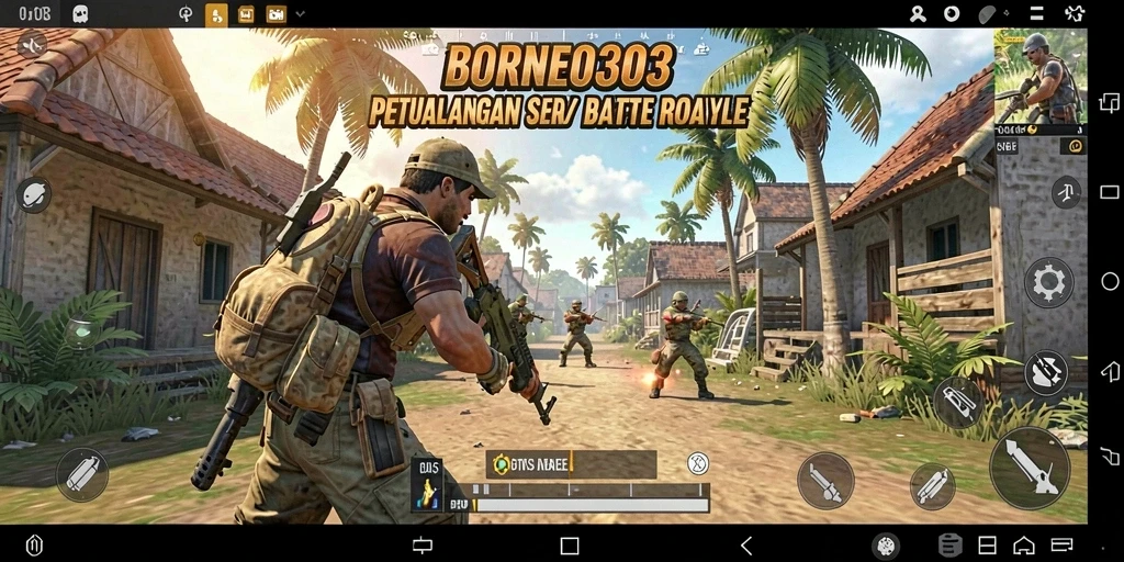 Tampilan aksi mendebarkan dalam gameplay BORNEO303 Battle Royale.