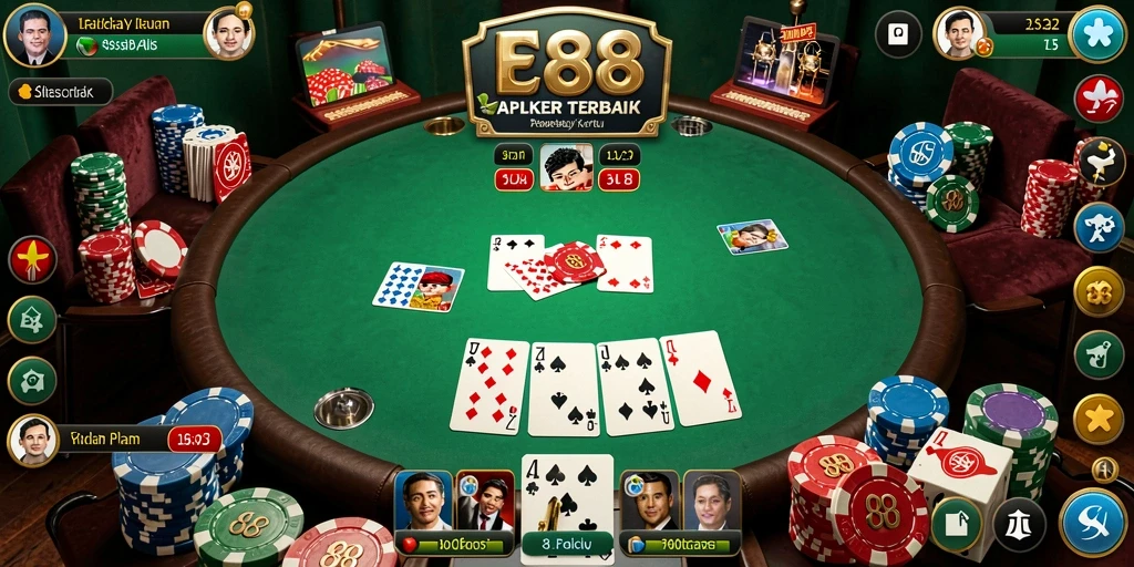 Tampilan gameplay Poker yang seru dan menarik di E88.