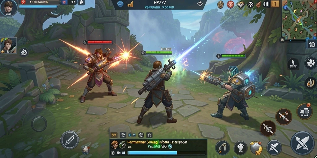 Screenshot gameplay HP777 menunjukkan pertempuran yang mendebarkan dan pembangunan kota yang strategis.