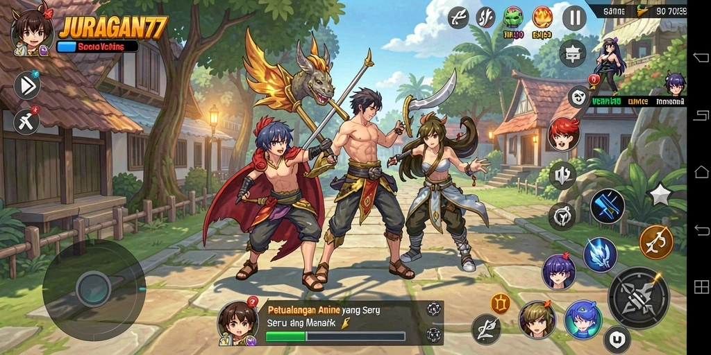 Tampilan menarik dari karakter dan gameplay di JURAGAN77.