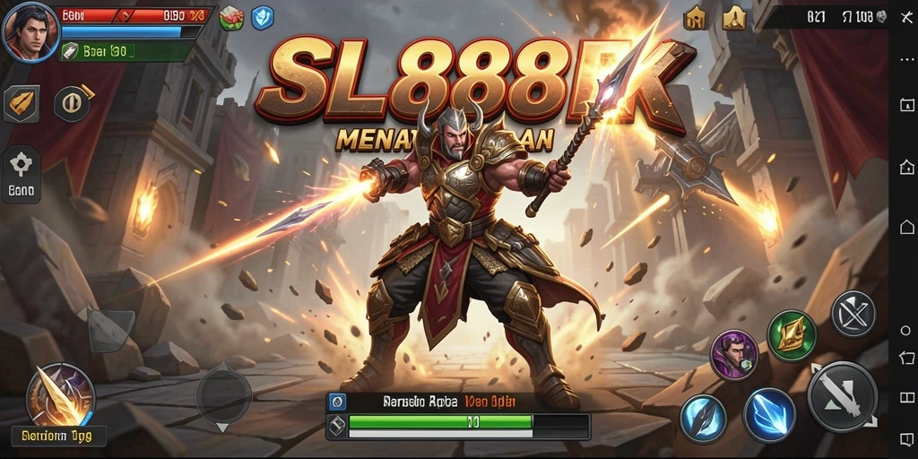 Screenshot utama SL888 menampilkan duel seru antara karakter Fighting.
